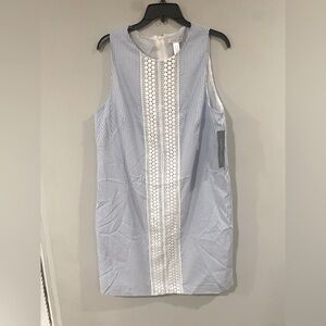 Blue and White Seersucker Dress with Lace Detail - NWT